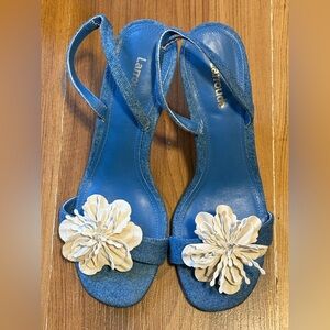 Larroude Women's Blue Hibiscus Slingback Sandal